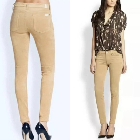 7 FOR ALL MANKIND Suede Skinny Pants Jeans In Tan Camel Sz 25 - Picture 1 of 6